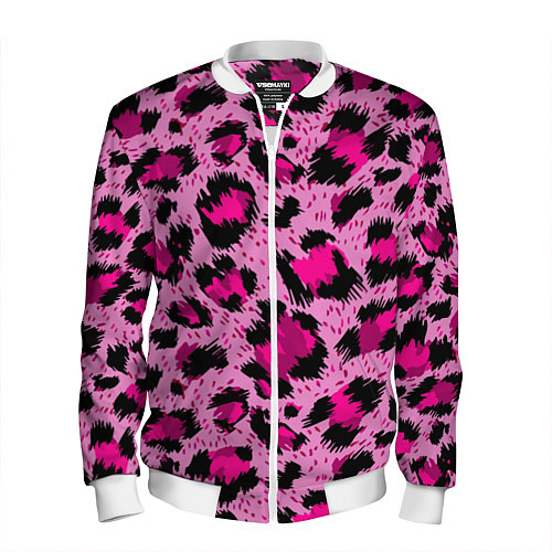 Мужской бомбер Розовый леопард / 3D-Белый – фото 1