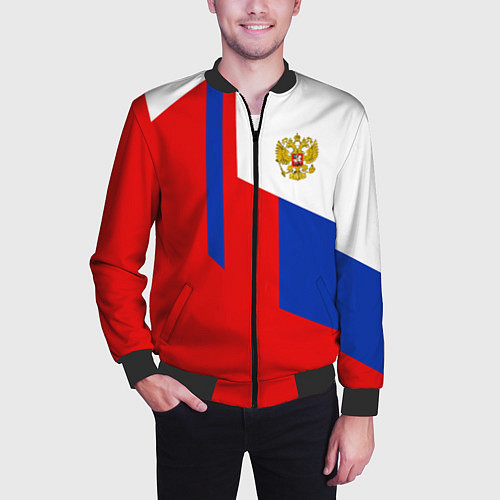 Мужской бомбер Russia: Geometry Tricolor / 3D-Черный – фото 3