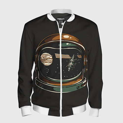 Мужской бомбер Космос в шлеме скафандра - планета и спутник / 3D-Белый – фото 1