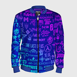 Мужской бомбер Неоновые геймерские лого