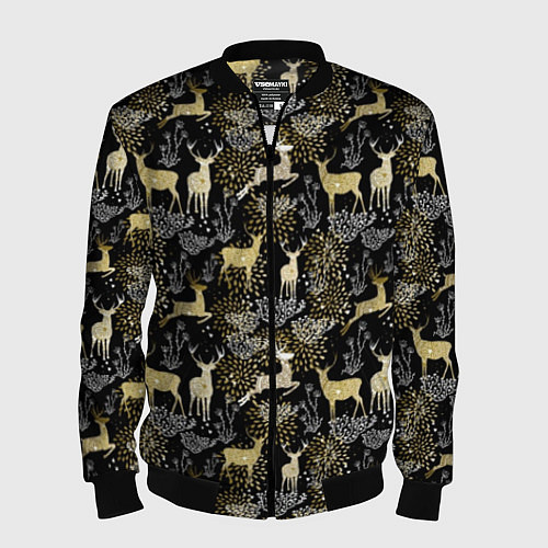 Мужской бомбер Рождественские олени / 3D-Черный – фото 1