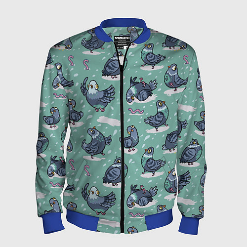 Мужской бомбер Голуби и червяки / 3D-Синий – фото 1