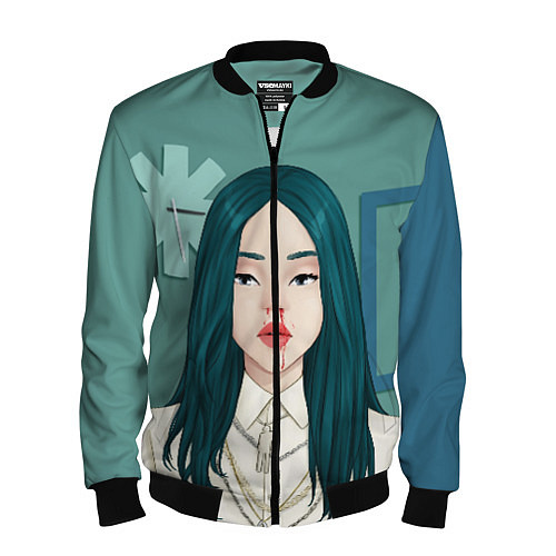 Мужской бомбер Billie Eilish: Turquoise Hair / 3D-Черный – фото 1