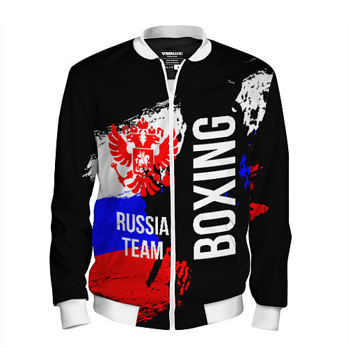 Мужской бомбер Boxing Russia Team и герб РФ / 3D-Белый – фото 1