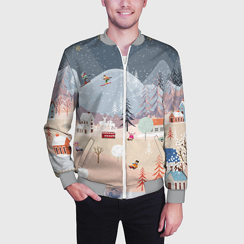 Мужской бомбер Новогодние каникулы / 3D-Меланж – фото 3