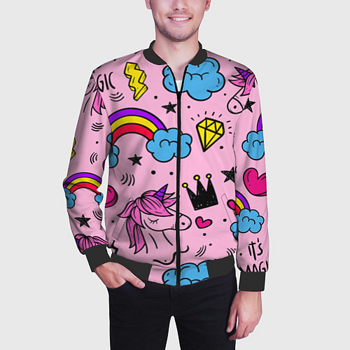 Мужской бомбер Единороги / 3D-Черный – фото 3