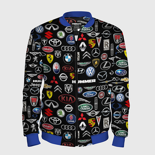 Мужской бомбер ЛОГОТИПЫ АВТО БРЕНДОВ / 3D-Синий – фото 1