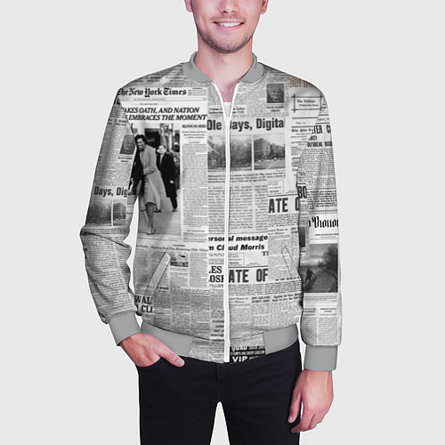 Мужской бомбер Газета Newspaper / 3D-Меланж – фото 3