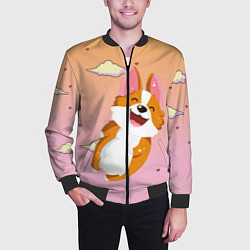 Бомбер мужской Милый корги, цвет: 3D-черный — фото 2
