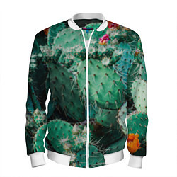 Бомбер мужской Кактусы с цветами реализм, цвет: 3D-белый