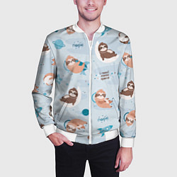 Бомбер мужской Паттерн ленивец космос полет, цвет: 3D-белый — фото 2
