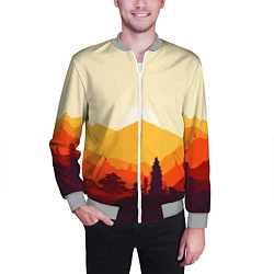 Бомбер мужской Горы закат пейзаж лиса арт, цвет: 3D-меланж — фото 2