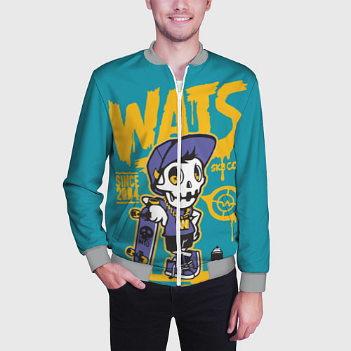Мужской бомбер Граффити Wats череп в кепке / 3D-Меланж – фото 3