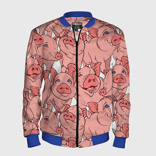Мужской бомбер Свиньи / 3D-Синий – фото 1