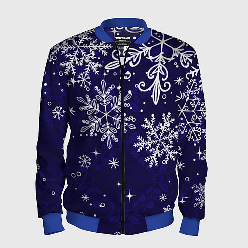 Мужской бомбер Новогодние снежинки / 3D-Синий – фото 1