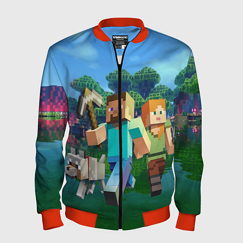 Мужской бомбер Minecraft / 3D-Красный – фото 1