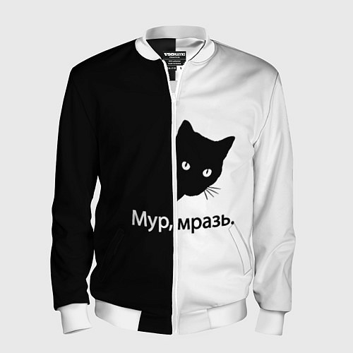 Мужской бомбер Черный кот / 3D-Белый – фото 1