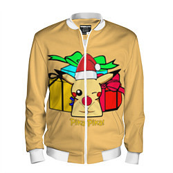 Бомбер мужской New Year Pikachu, цвет: 3D-белый
