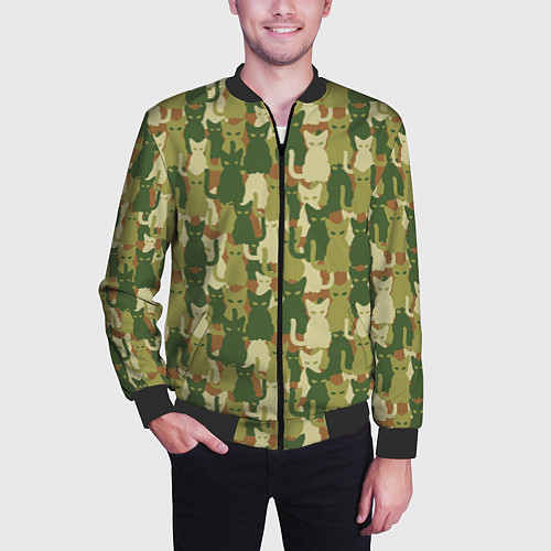 Мужской бомбер Камуфляж из котов / 3D-Черный – фото 3