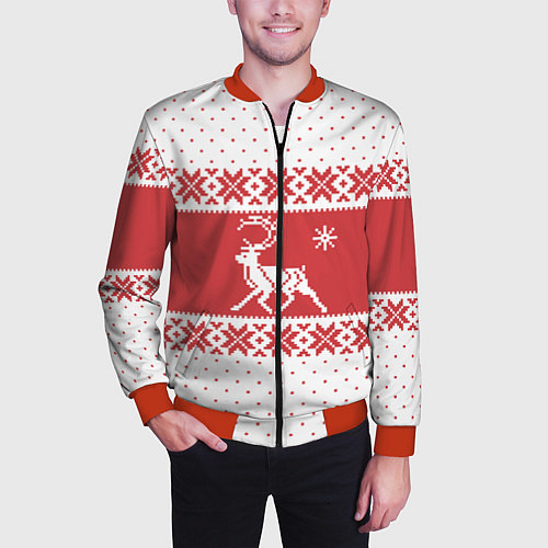 Мужской бомбер Северный Олень / 3D-Красный – фото 3