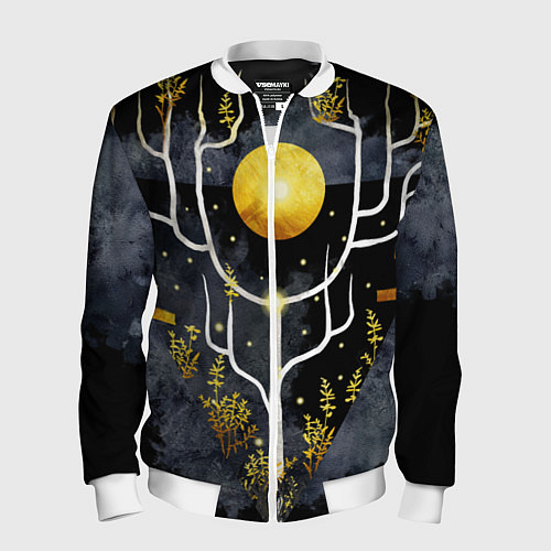 Мужской бомбер Графит и золото: дерево жизни / 3D-Белый – фото 1