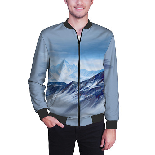 Мужской бомбер Серо-голубые горы / 3D-Черный – фото 3