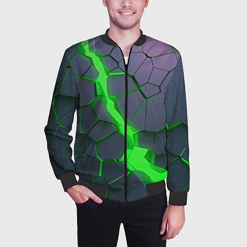 Мужской бомбер ЗЕЛЕНЫЙ РАЗЛОМ 3Д РАЗЛОМ / 3D-Черный – фото 3