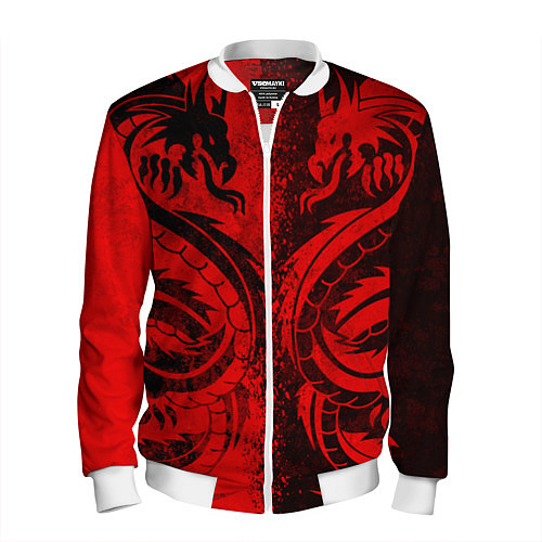 Мужской бомбер BLACK RED DRAGONS TATOO / 3D-Белый – фото 1