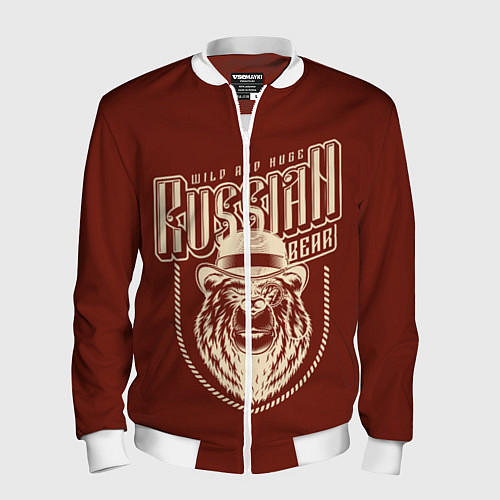 Мужской бомбер Русский медведь в шляпе / 3D-Белый – фото 1