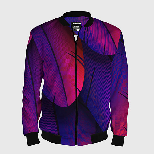 Мужской бомбер Фиолетовые Перья / 3D-Черный – фото 1