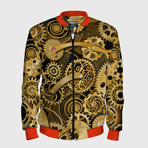 Мужской бомбер Стимпанк механизмы шестеренки / 3D-Красный – фото 1