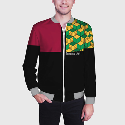 Мужской бомбер Гию Томиока Kimetsu no Yaiba / 3D-Меланж – фото 3