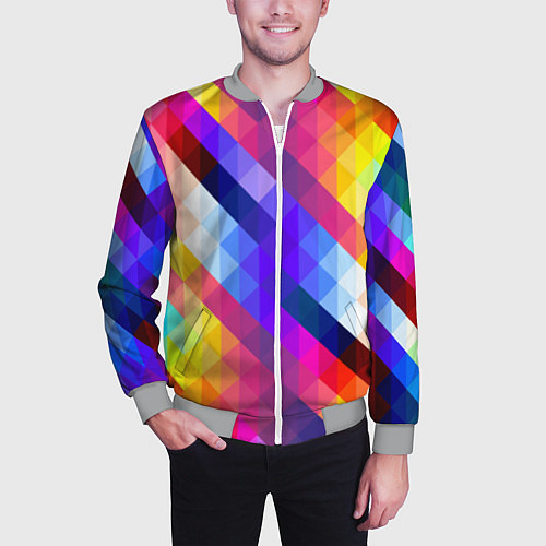 Мужской бомбер Пиксельная радуга / 3D-Меланж – фото 3
