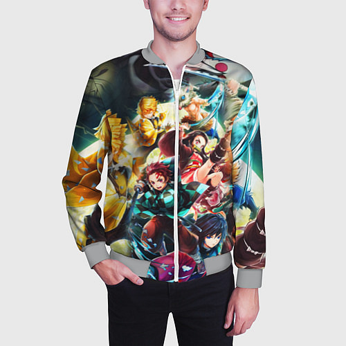 Мужской бомбер КЛИНОК РАССЕКАЮЩИЙ ДЕМОНОВ ПЕРСОНАЖИ / 3D-Меланж – фото 3