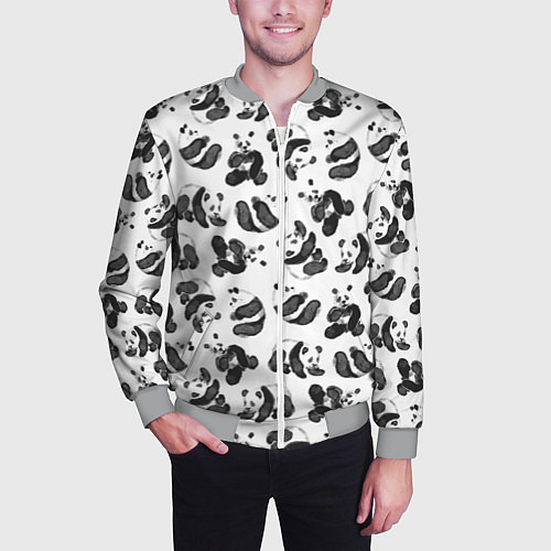 Мужской бомбер Акварельные панды паттерн / 3D-Меланж – фото 3