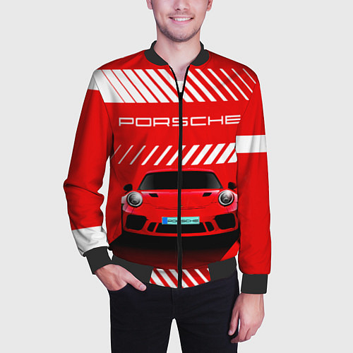 Мужской бомбер PORSCHE ПОРШЕ RED STYLE / 3D-Черный – фото 3