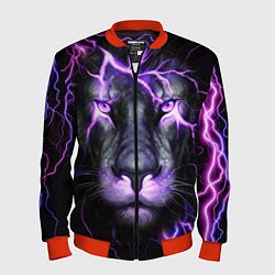 Бомбер мужской НЕОНОВЫЙ ЛЕВ NEON LION, цвет: 3D-красный