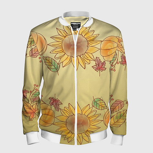 Мужской бомбер Подсолнухи тыквы / 3D-Белый – фото 1