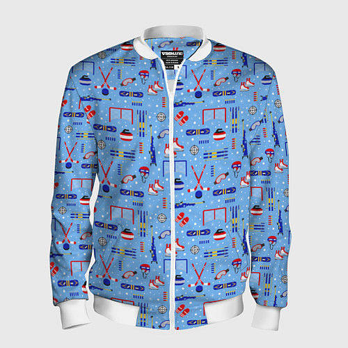 Мужской бомбер Зимние виды спорта / 3D-Белый – фото 1