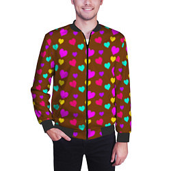 Бомбер мужской Сердечки разноцветные, цвет: 3D-черный — фото 2