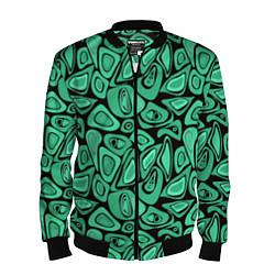 Бомбер мужской Зеленый абстрактный узор, цвет: 3D-черный