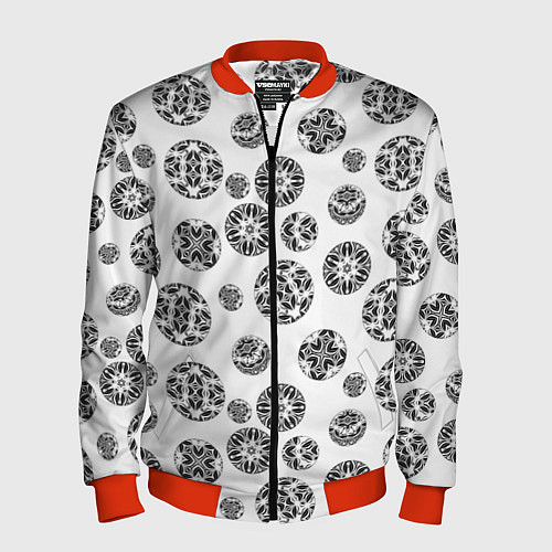 Мужской бомбер Черно-белый геометрический узор / 3D-Красный – фото 1