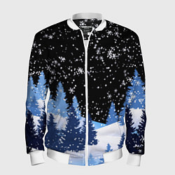 Мужской бомбер Снежная ночь в зимнем лесу