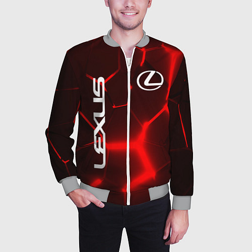 Мужской бомбер ЛЕКСУС КРАСНЫЕ 3Д ПЛИТЫ / 3D-Меланж – фото 3