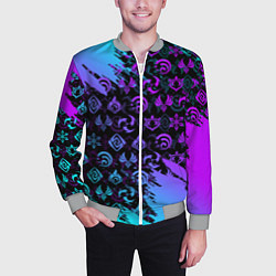 Бомбер мужской GENSHIN NEON PATTERN SYMBOL НЕОН ЭМБЛЕМЫ, цвет: 3D-меланж — фото 2