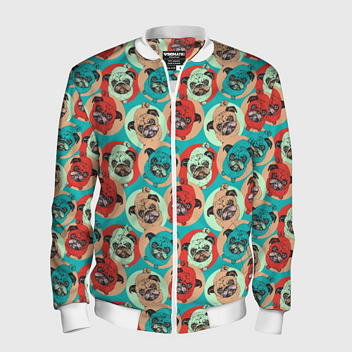 Мужской бомбер Прикольные Мопсы / 3D-Белый – фото 1