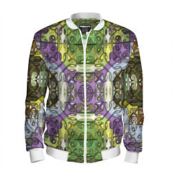 Бомбер мужской Коллекция Фрактальная мозаика Фиолетово-зеленый, цвет: 3D-белый