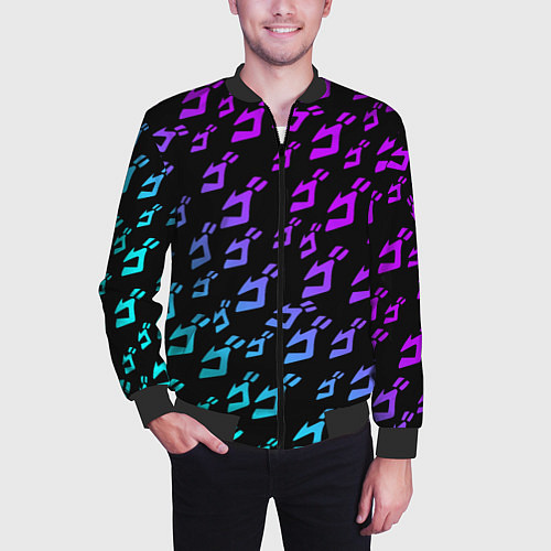 Мужской бомбер JOJOS BIZARRE ADVENTURE NEON PATTERN НЕОН УЗОР / 3D-Черный – фото 3
