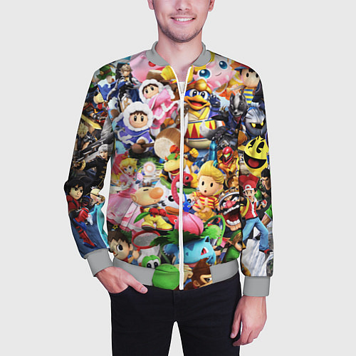 Мужской бомбер SUPER SMASH BROS ГЕРОИ ИГРЫ / 3D-Меланж – фото 3