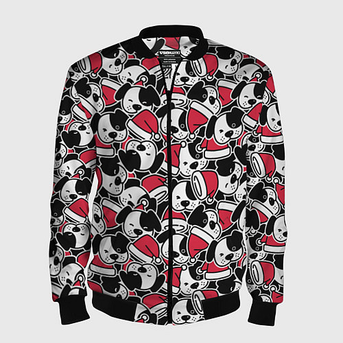 Мужской бомбер Щенки и красные колпаки / 3D-Черный – фото 1